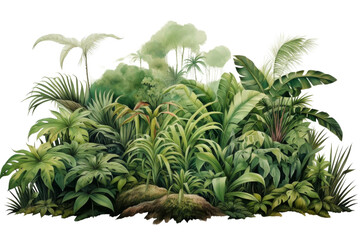 Fototapeta premium A lush green jungle with many trees and plants. The jungle is full of life and is a beautiful representation of nature