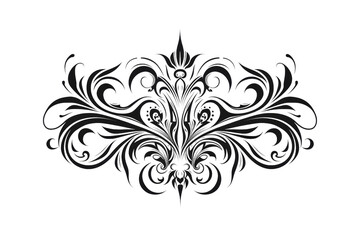 A black and white design with a flowery pattern. The design is very ornate and intricate