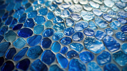 Blue glass mosaic background, close-up.
