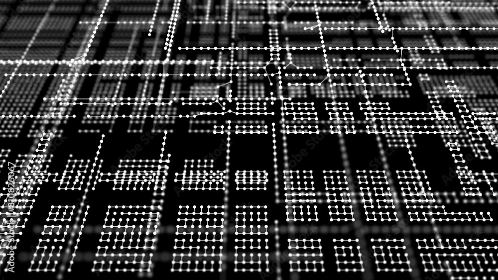 Fototapete Abstract technology background. Computer matrix. Futuristic cyber background of points. 3d rendering.