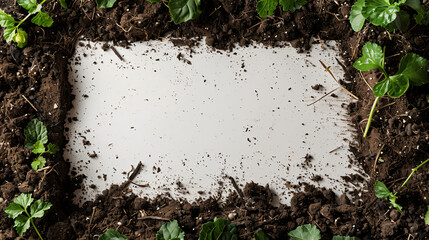 Frame made from organic waste and soil on white grunge background