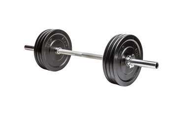 Fototapeta premium A black and silver dumbbell with a silver bar. The dumbbell is made of metal and has a silver handle