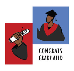 Student's hand with a diploma. A scroll tied with a ribbon. Certificate of academic achievement. Flat vector illustration in cartoon style. Graduate in ceremonial clothes. Banner design elements