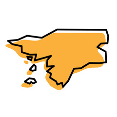 Guinea-Bissau country simplified map. Orange silhouette with thick black sharp contour outline isolated on white background. Simple vector icon