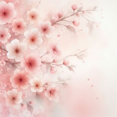 Watercolor painting background of blooming cherry blossoms - Delicate texture of cherry blossom branches - Floral card background for templates