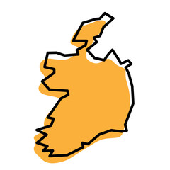 Ireland country simplified map. Orange silhouette with thick black sharp contour outline isolated on white background. Simple vector icon