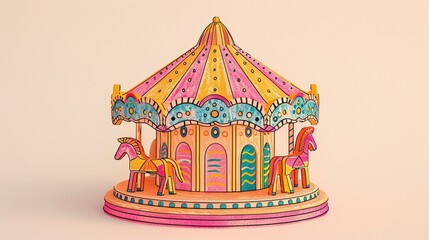 A 3D claystyle render of a carousel, isolated on a white background