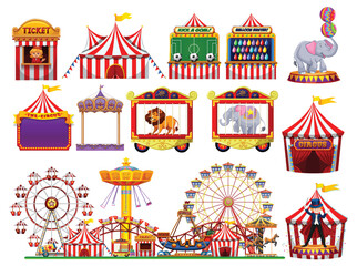Vibrant circus scene with tents, animals, and games © blueringmedia