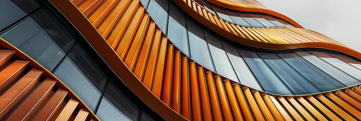 abstract patterns in architectural marvels an orange building stands tall against a clear blue sky,...