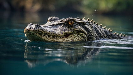 Aquatic Predator, Crocodile Submerged in Water