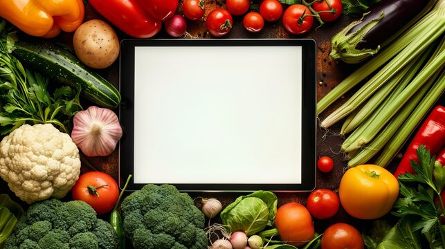 With a mockup white screen, the tablet offers versatility for various digital presentations or applications related to food, cooking, or nutrition.