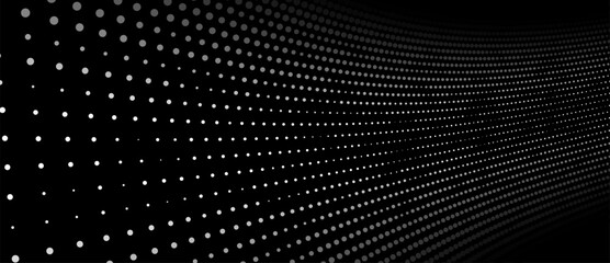 Abstract background of points. White wave. Cyber particles. Big data stream. Vector illustration