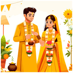 Indian bride groom in yellow dress for haldi ceremony