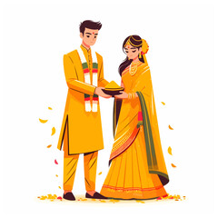 Indian bride groom in yellow dress for haldi ceremony