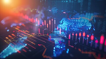 a financial crisis through a digital graphic featuring a stock market graph overlaying a digital map, depicting a bearish trend, against a dark background.