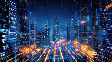 Abstract ethereal light enhances the futuristic vibe of the high-tech theme.