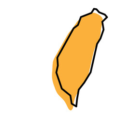 Taiwan country simplified map. Orange silhouette with thick black sharp contour outline isolated on white background. Simple vector icon