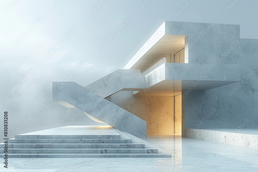 Poster modern minimalist architecture with concrete forms, creating an abstract geometric structure ideal f