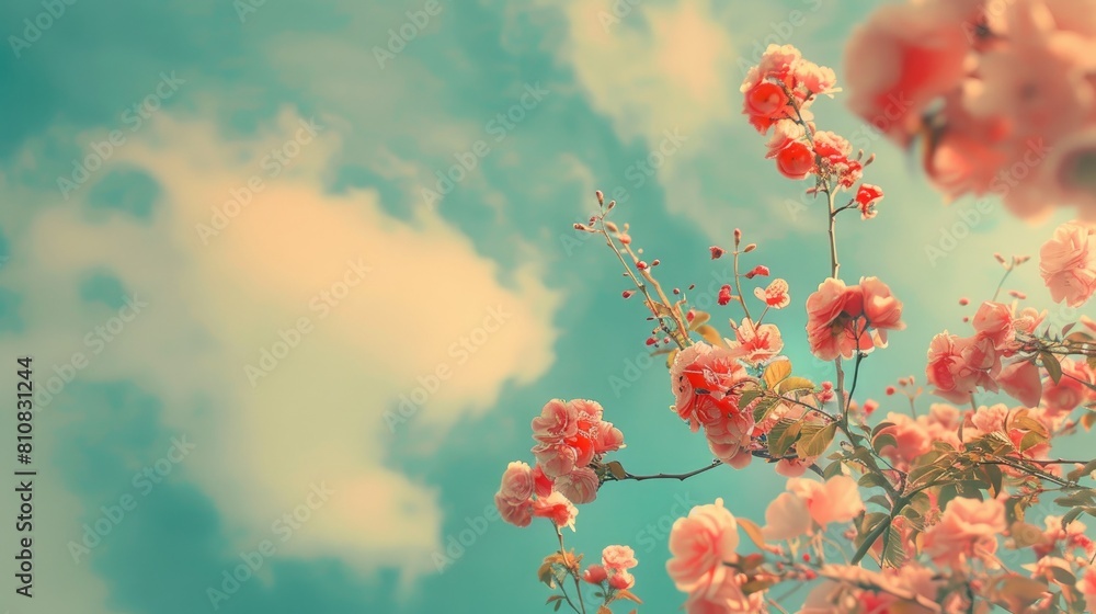 Poster the sky displayed a cool vintage hue its backdrop populated by softly blurred clouds creating a sere