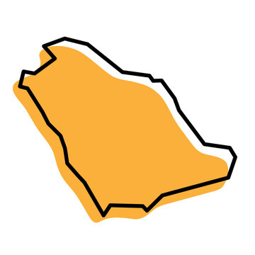 recommend clip art: Saudi Arabia country simplified map. Orange silhouette with thick black sharp contour outline isolated on white background. Simple vector icon