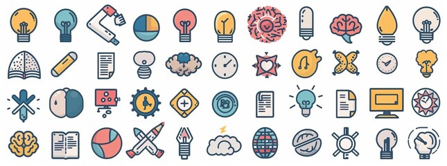 Simple Set of Creativity Related Vector Line Icons Contains such Icons as Inspiration, Idea, Brain and more10Editable Stroke 48x48 Pixel Perfect, Very elegant and abstract