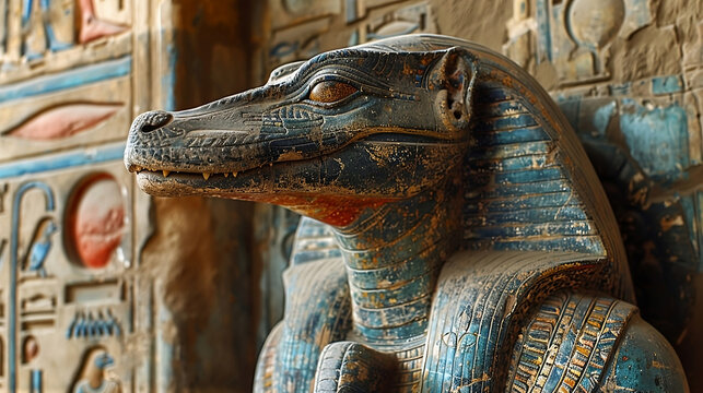 Sobek depicted in Egyptian Mythology Statue Relic