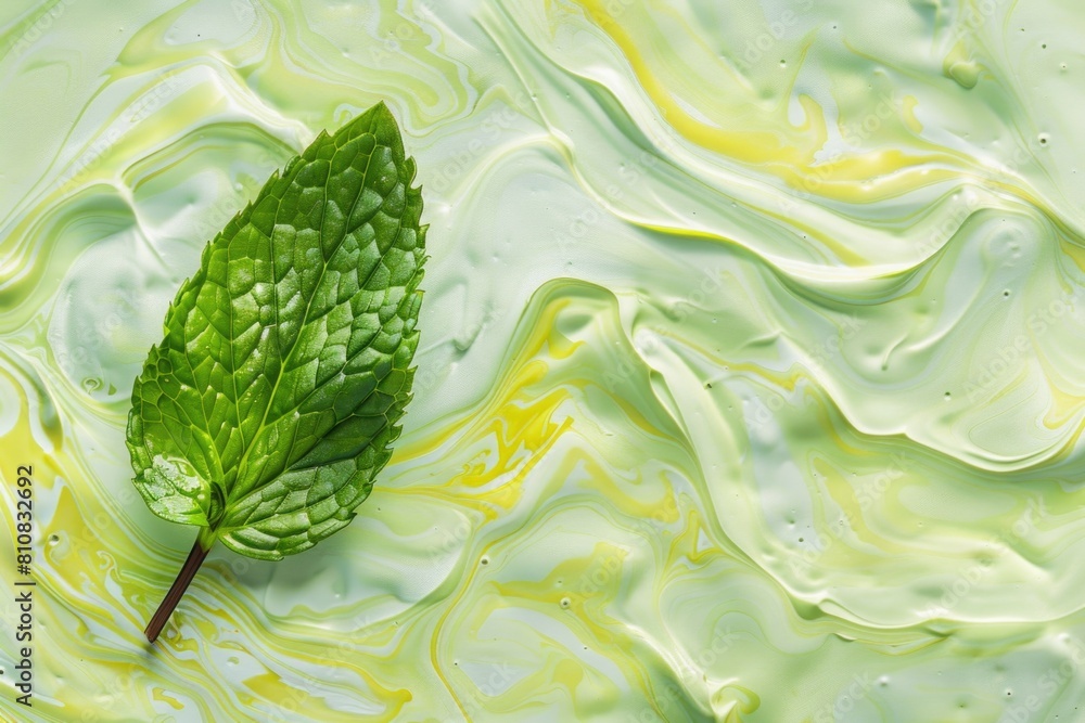 Aufkleber Close up of a leaf floating on the surface of liquid. Suitable for nature or environmental concepts