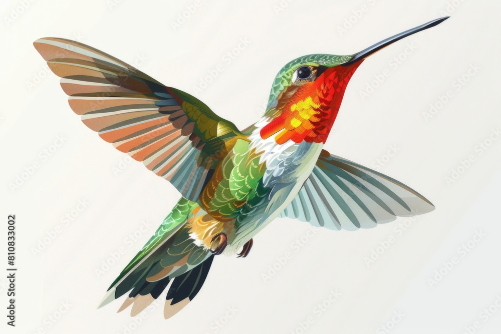 Poster a vibrant hummingbird soaring through the sky, suitable for various nature-themed projects
