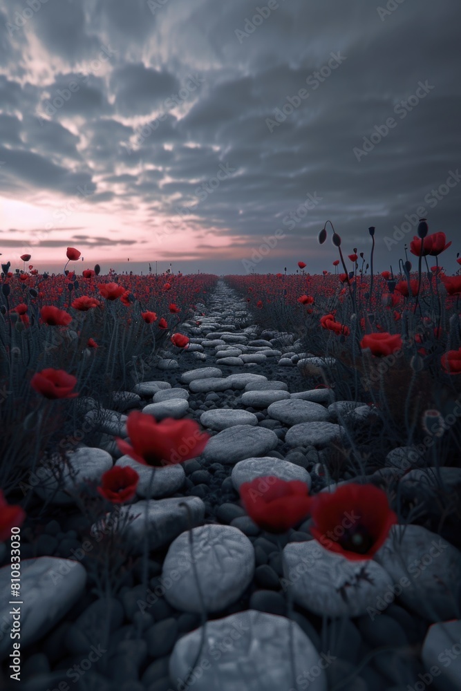 Poster a beautiful field of red poppies, perfect for various design projects