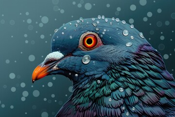 Obraz premium Close up of a bird with water droplets on its head, suitable for nature and wildlife themes