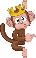 Monkey King Crown Cartoon Animal Pointing At Sign