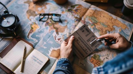 Business travel preparations involve organizing essential documents like a boarding pass.