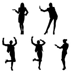 Silhouette of businesswoman wearing business suit blazer outfit in expressive gesture pose