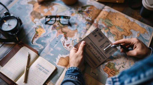 Business travel preparations involve organizing essential documents like a boarding pass.