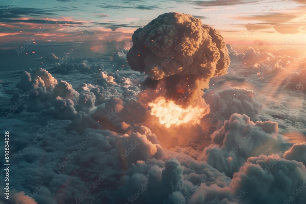 Aufkleber a striking image of a large mushroom cloud in the sky. perfect for illustrating explosions or nuclea