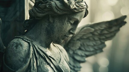 Obraz premium Detailed close up of an angel statue, perfect for religious or spiritual themes