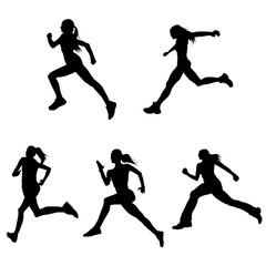 Silhouette collection of sporty woman in running pose. Silhouette collection of female run pose.