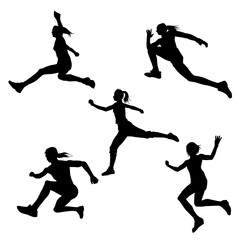 Silhouette collection of happy woman jumping pose. Silhouette collection of a sporty female model jumps.