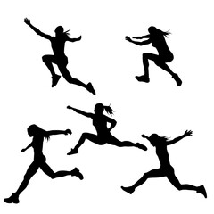 Silhouette collection of happy woman jumping pose. Silhouette collection of a sporty female model jumps.