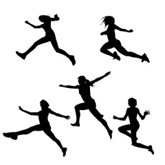 Silhouette collection of happy woman jumping pose. Silhouette collection of a sporty female model jumps.