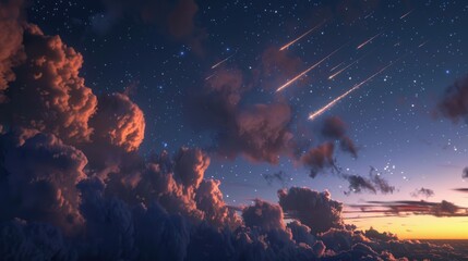 Two meteorites streak across the daytime sky glimmering like bright meteors amidst the clouds creating a breathtaking display of beautiful shooting stars