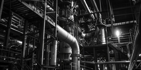 A monochromatic image of a factory, suitable for industrial concepts