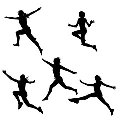 Silhouette collection of happy woman jumping pose. Silhouette collection of a sporty female model jumps.