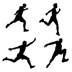 Silhouette collection of sporty male run and jump pose