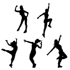 Silhouette collection of slim female doing energetic dance pose