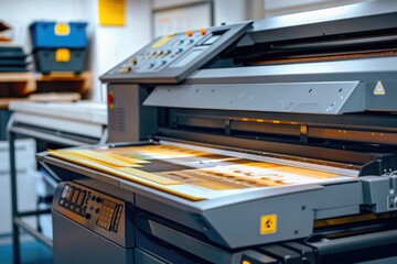 Machine printing an image of a man, suitable for technology concepts