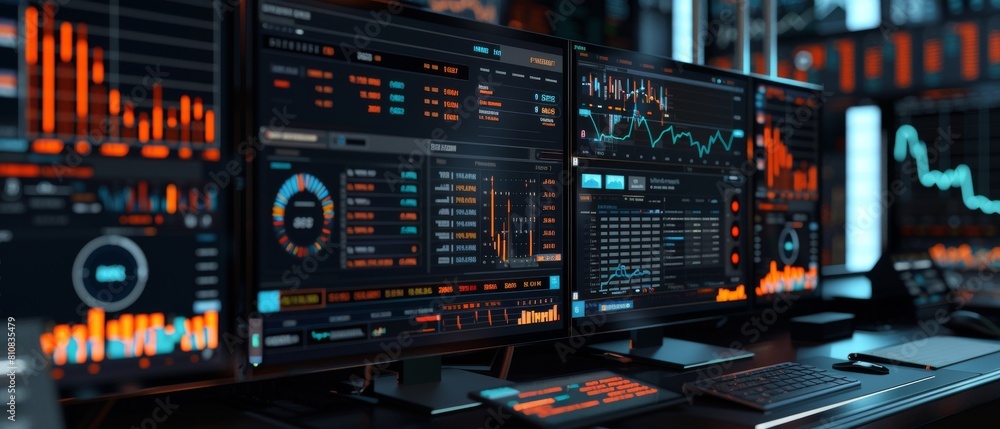 Poster an example of a 3d render of a financial stock and cryptocurrency market table template with big dat
