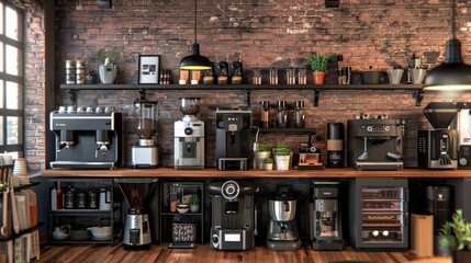 commercial-grade espresso machines with built-in grinders, depicted with lifelike precision, showcasing their premium quality and functionality.