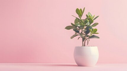 Potted Green Plant on Pink Background