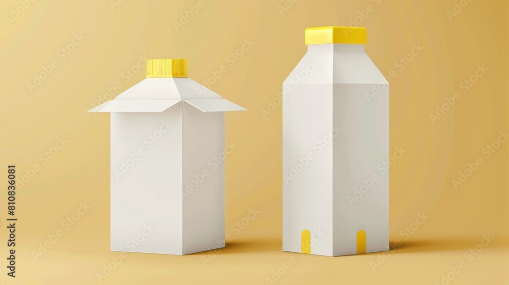 Poster the first view is of a milk or juice carton pack in front of a white cardboard box with an angle vie